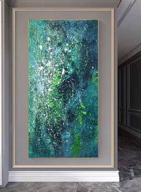 饰纯手绘PDF油客画新翠肌厅玄关装画竖长款绿色立体理画走廊过道