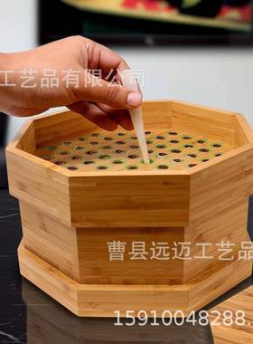 伙伴制木凹凸盒竹制7圆6孔锥收纳盒灰BuddiesBu默认mpBox木质烟缸