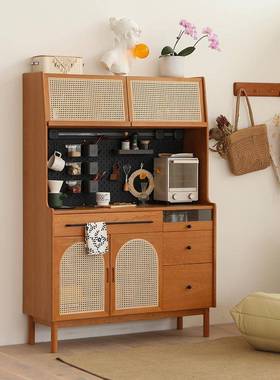 日实木餐边家柜用厨房小户型客厅式茶水储物70745柜一体靠墙高柜