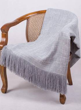 现代简约流苏尾搭毯蓝色沙发毯酒店YAS民床宿样板饰间展厅盖搭巾