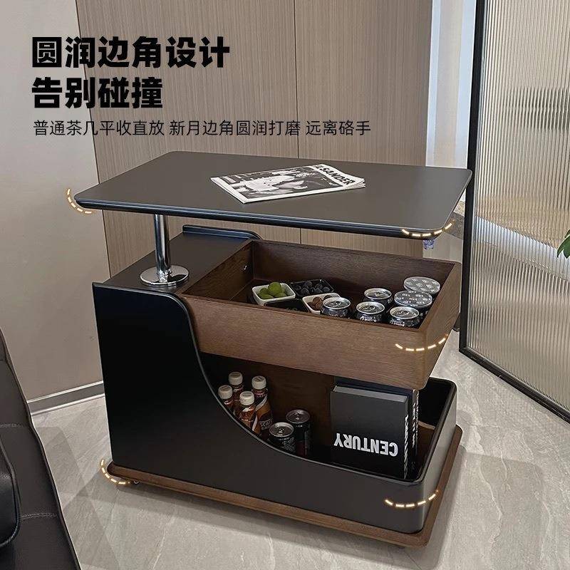 法式复古黑色移动边几可升降茶几边柜现代简约小户型客厅家用推车