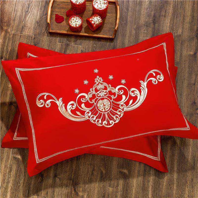 婚绒棉120支婚庆四件套大红结刺绣龙凤陪嫁六件套中式轻奢全DSQQX