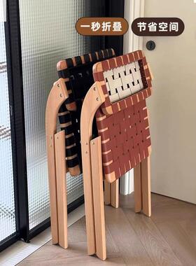 复古实木餐家YAG用客厅小户型鞍折叠背椅马子椅餐桌椅靠椅