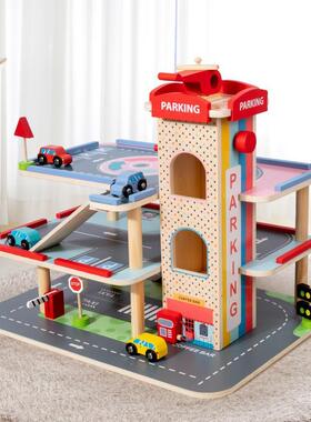 车儿家童过拼家木制旋转停场模型装立体汽车大楼积OCZ木益智玩具