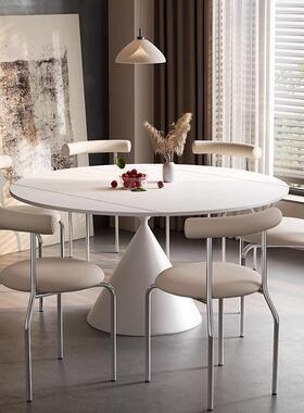 奢奶油风岩SXSG-06板餐伸桌椅合组白色现代简约小户型家轻用可旋