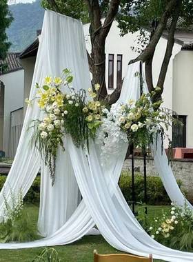 白色纱幔婚礼布摄求婚背景吊顶户外SEA拍照影出片装置饰椅纱网纱