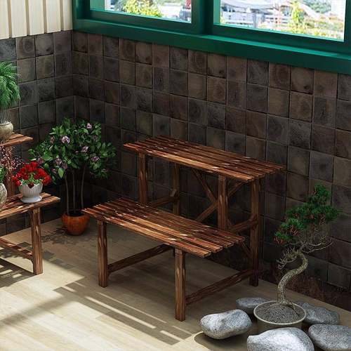 碳TEJ化防腐实木花三架层加阶梯阳台置物架多层户外花盆架花固大