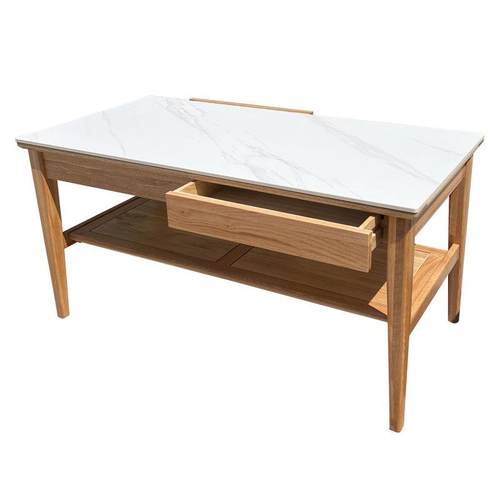 全实木橡板木岩茶几带抽屉客厅茶几桌茶高茶几红BOG茶桌岩板桌面