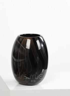 中式约BAS黑色条纹样手工琉璃花瓶简板间售楼处桌面软装创意现摆