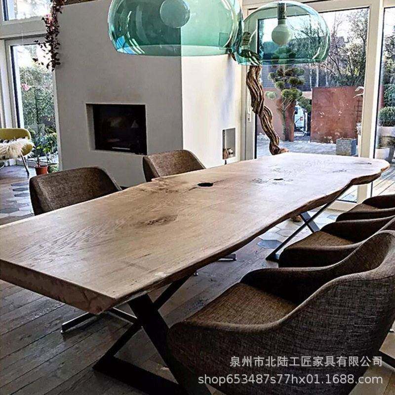 脑现原木大会议桌复实木板电桌设计师台l古DB-01oft工业风公桌