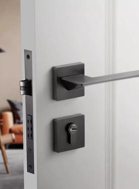 门锁室内卧室门锁现代家房用锁具磁吸音YUE门把手黑灰色静体分木