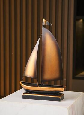 轻奢复古帆风顺电帆船模型摆件客厅视柜酒办公柜达伊1688室一桌铁