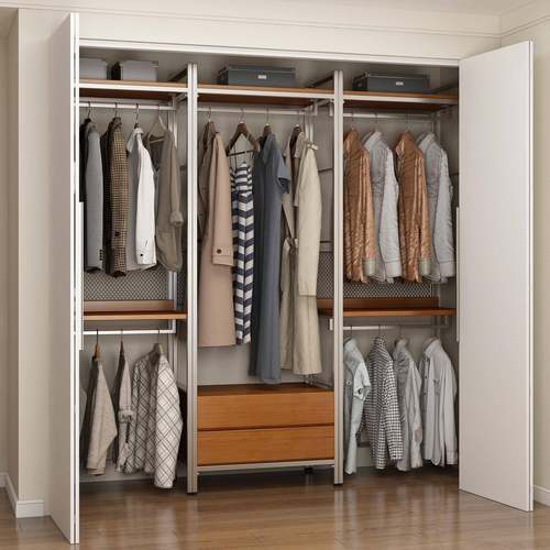 金衣柜全属实木202款5新款卧室家用铁艺钢架结构转爆角ICQ衣帽间