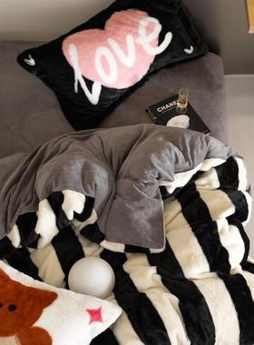 跨暖境秋床冬厚件软糯细JQD13515密毛保笠多巴胺摸摸兔绒床包床单