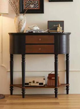 式美实木玄关桌靠墙超窄玄储关台法客LQX厅走廊过式道复古装饰柜
