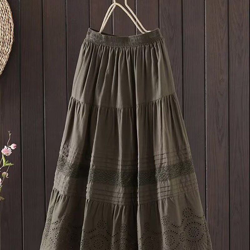 速发法式复古高腰垂感半身裙夏个小季丝中长款蕾子刺绣a字伞裙