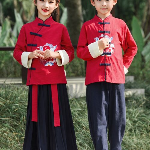 速发202字新款儿童演出服4服男童中国风古装童国学服三汉经书童小