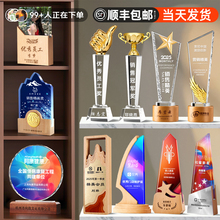 实木水晶奖杯定制定做2025新款创意高档大气优秀员工月嫂年会奖牌