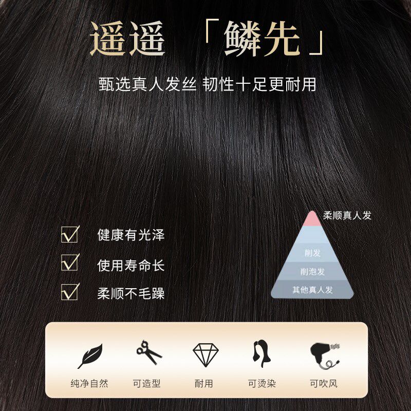双递针八字刘海假发女片头顶全真发遮白发补M发蓬松无痕隐形假发