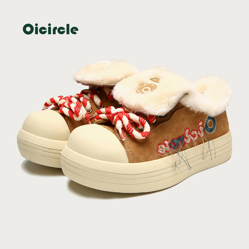 OICIRCLE原创设计【奶油】冬季加绒加厚羊毛低帮棉鞋厚底雪地靴
