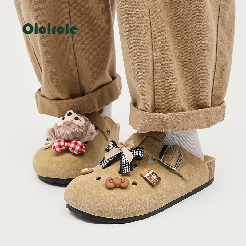 OICIRCLE【达菲熊】小众设计洞洞勃肯鞋平底包头半拖日系美拉德