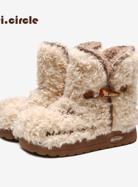 OICIRCLE增高6CM毛毛靴刺绣保暖棉鞋雪地靴冬天穿防寒防水防滑靴