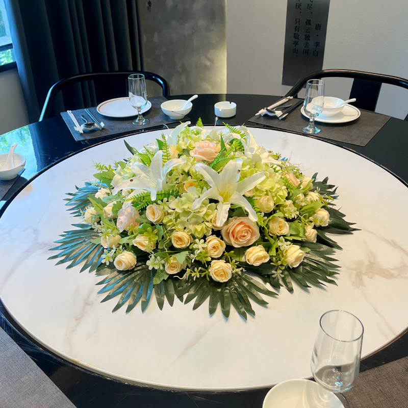酒店餐桌花饭店高端餐厅包厢大圆桌中间转盘摆花仿真花装饰花摆设,家居饰品,餐桌花艺,淘宝优惠券,粉丝福利购,淘宝优惠卷
