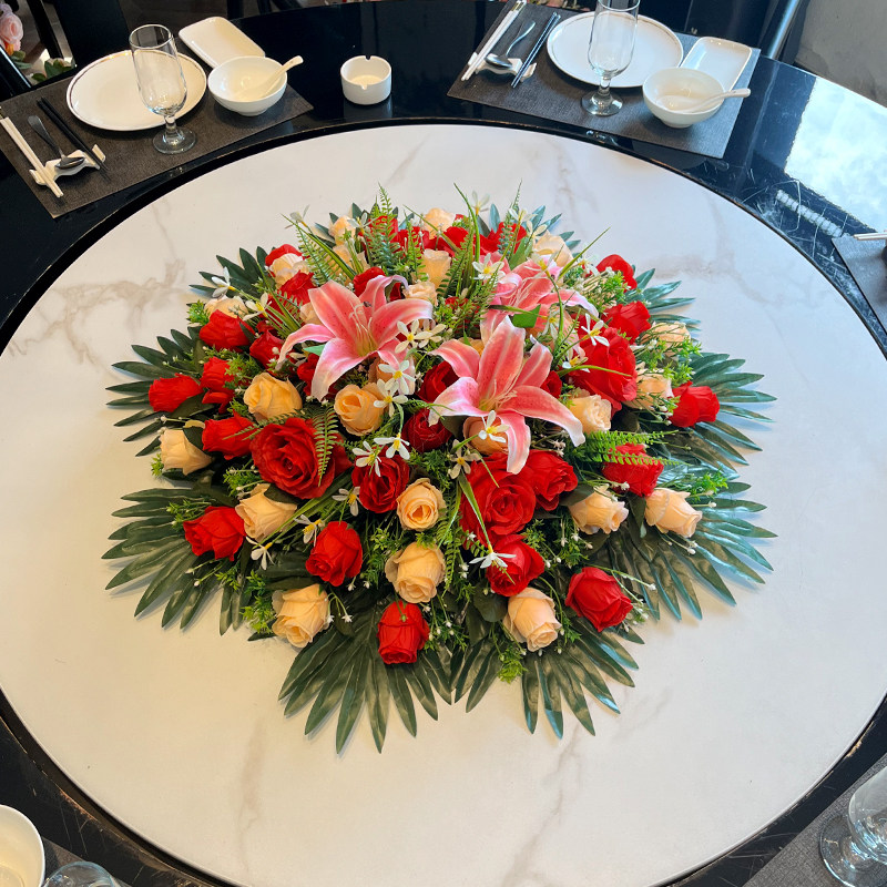 酒店包厢大圆桌装饰花绢花仿真台花圆桌中间摆花餐桌转盘假花摆件,家居饰品,餐桌花艺,淘宝优惠券,粉丝福利购,淘宝优惠卷