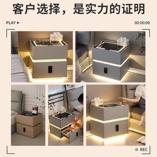 实木床头柜设计感智能床边柜轻奢高级感简易P小型卧室家用置物架