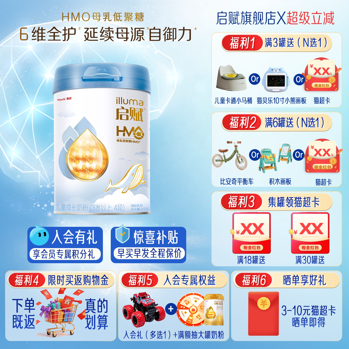 新国标惠氏启赋蓝钻4段四段配方儿童成长奶粉810g官方旗舰店正品