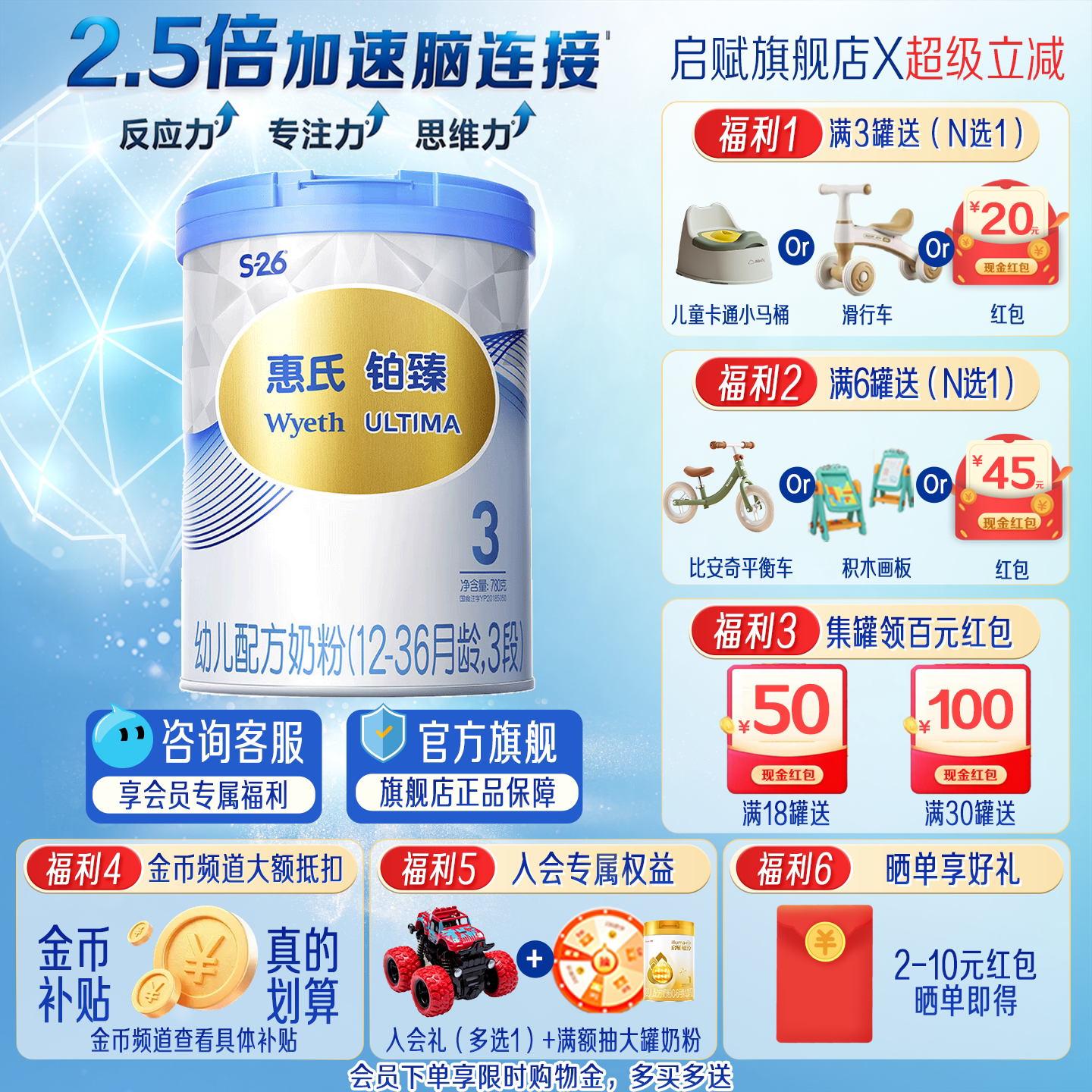 启赋S26铂臻3段780g*1罐瑞士进口三段配方奶粉旗舰店官方正品保障