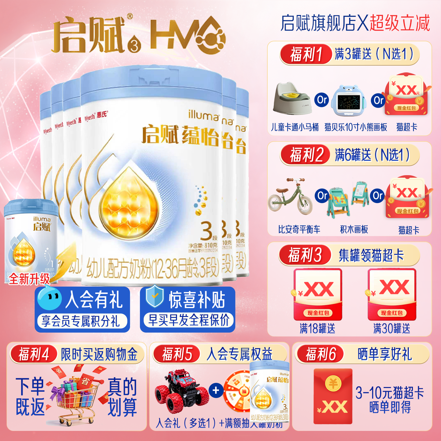 蓝钻升级]惠氏启赋蕴怡3段奶粉810g*6罐婴幼儿配方官方旗舰店正品