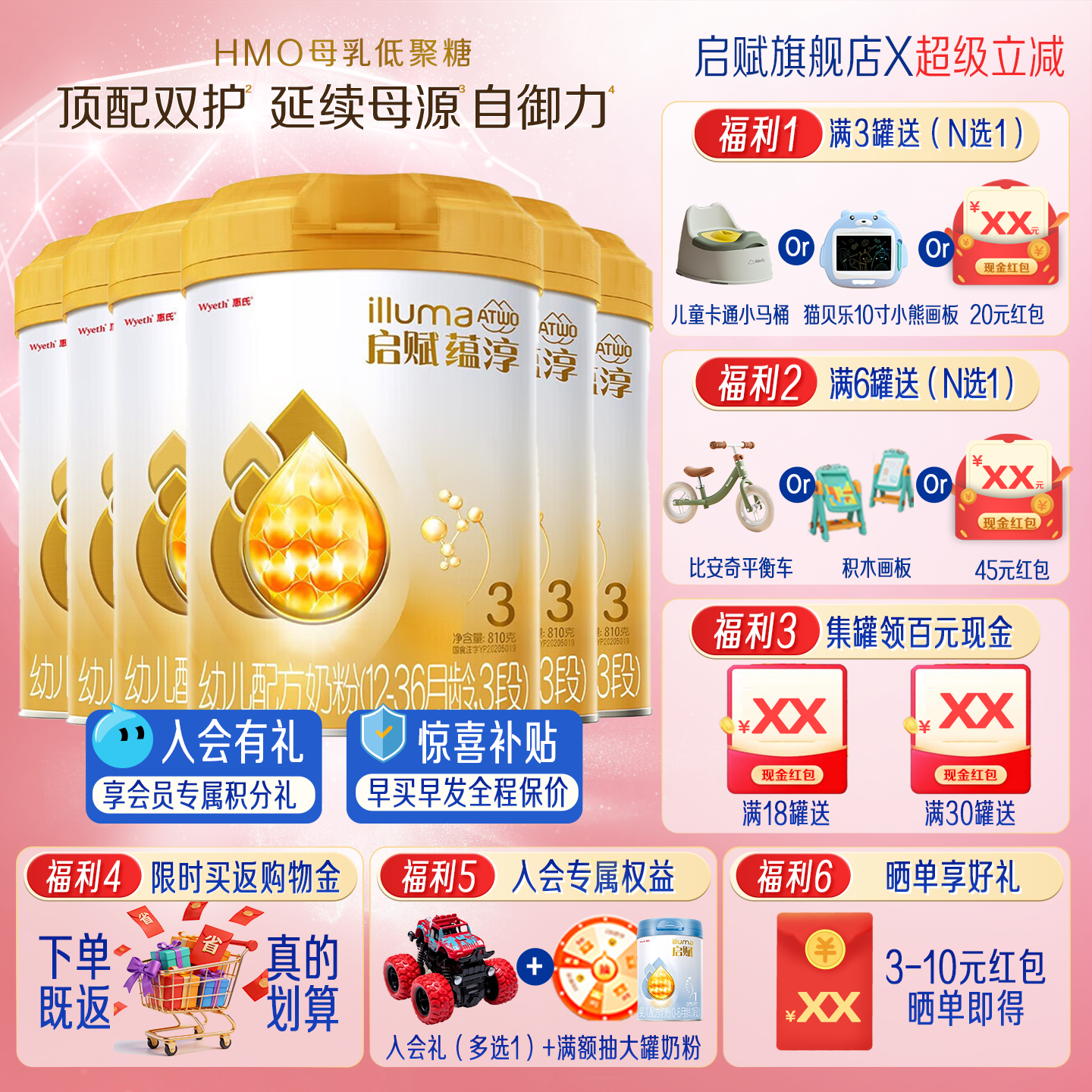 新国标惠氏启赋蕴淳3段配方奶粉进口三段婴儿810g*6官方旗舰正品