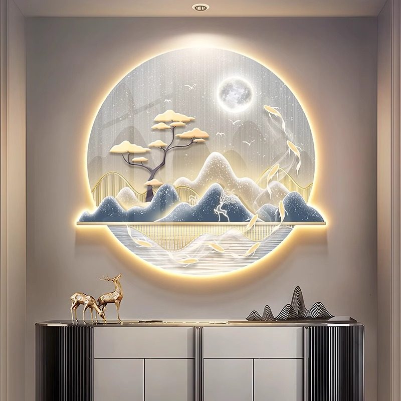 带灯入户正对门挂画九鱼图玄关装饰画LED发光客厅壁灯画走廊挂画,家居饰品,氛围画/灯画,淘宝优惠券,粉丝福利购,淘宝优惠卷