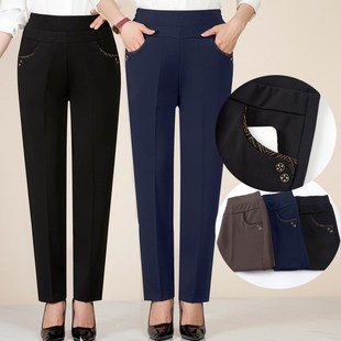 子直筒裤 外穿奶奶裤 松紧腰弹力休闲裤 春秋单裤 子 中老年女裤 妈妈裤