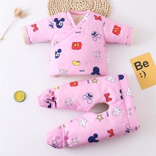 刚出生婴儿衣服冬新生儿半背手工棉花棉袄连脚棉裤 3月宝宝棉衣