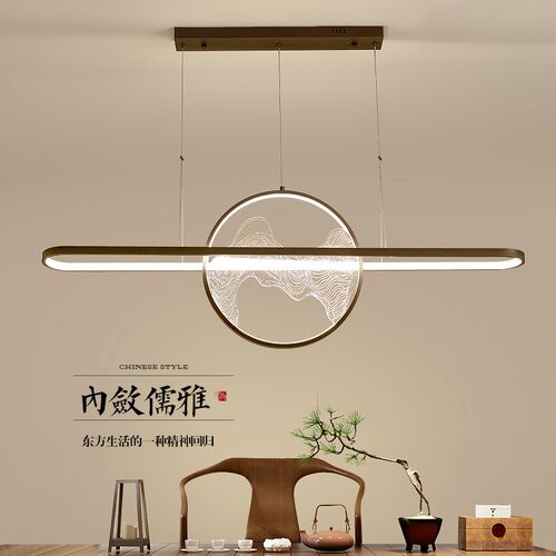 现代新中式餐厅茶桌吊灯中国风艺术创意led长条餐桌吧台茶室灯具