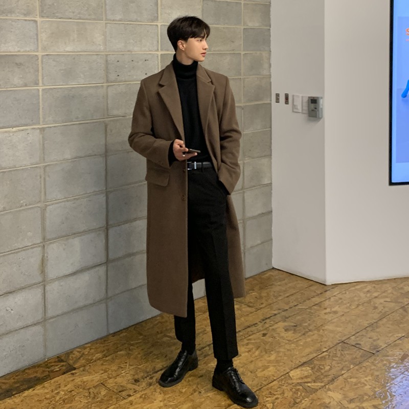 冬季加厚毛呢大衣男长款过膝英伦风韩版潮流帅气风衣秋冬呢子外套