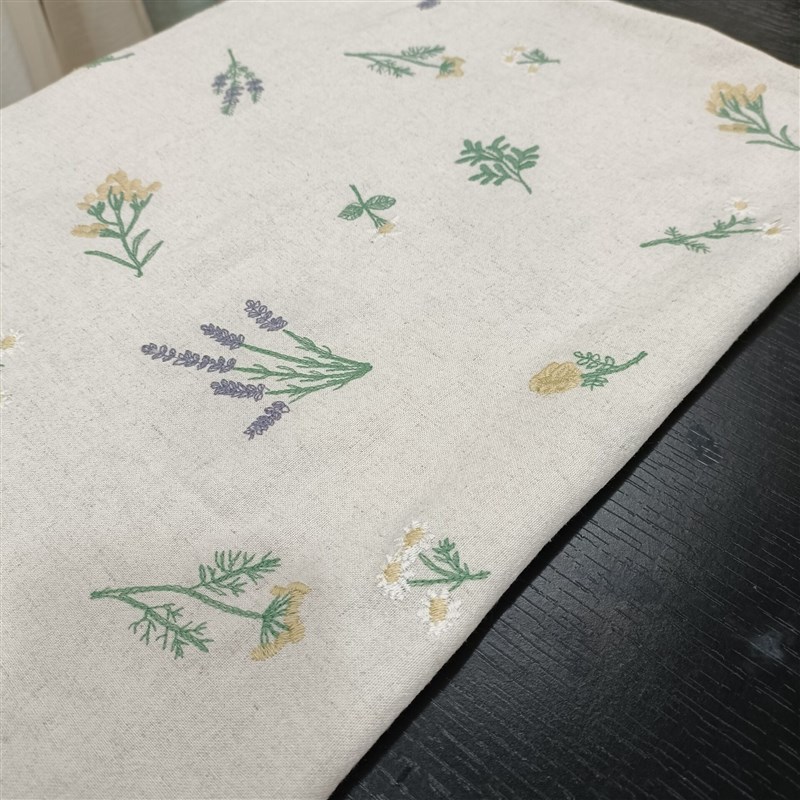 春季日系复古棉麻花朵刺绣布料连衣裙做衣服面料DIY布艺手工一米图片