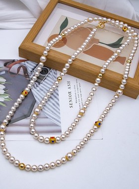 早春时尚百搭珍珠项链复古骰子锆石锁骨链小众中古高级感长项链女