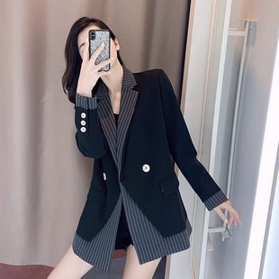 炸街上衣假两件小众外套英伦风显瘦宽松2025西装 女 设计感春秋新款