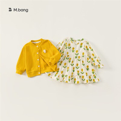 宥宝童装女童秋装套装儿童田园小花外套连衣裙小童女装QT82085