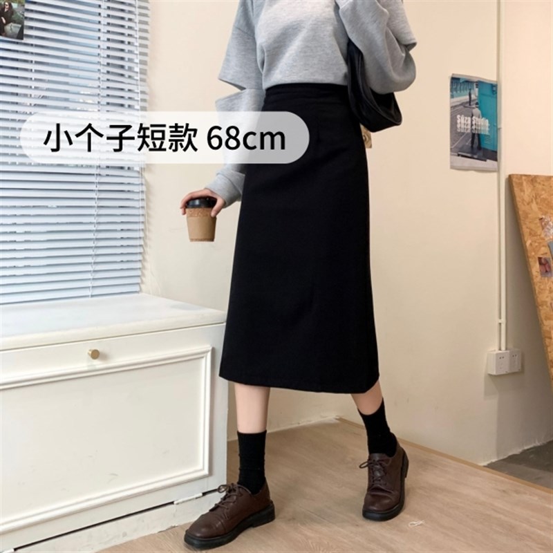 西装半身a裙小个子女秋季新款高级感后开叉裙子黑色直筒灰色半裙