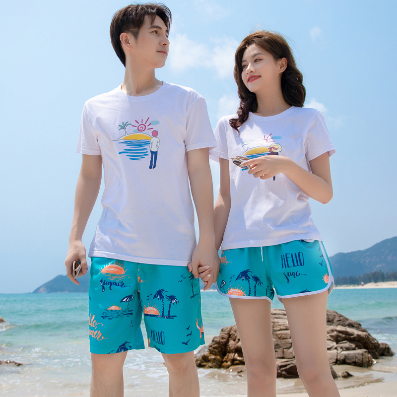 宽松速干沙滩裤男女短裤可下水A乐园海边度假情侣款套装五分游泳
