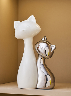 创意猫咪摆件高级感小众客厅展示柜酒柜装饰品家居艺术品轻奢高档
