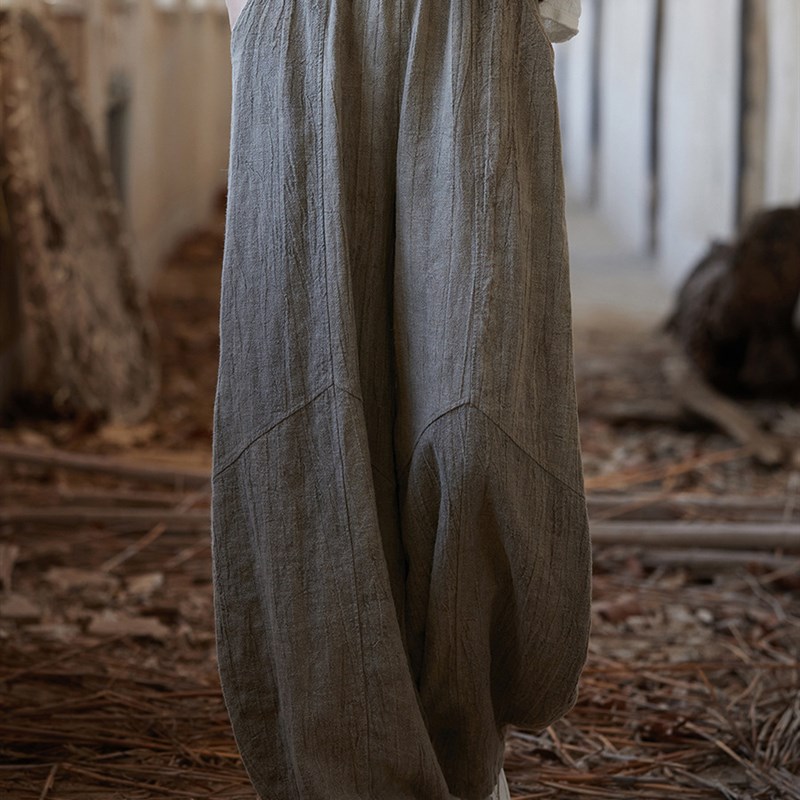 2024秋女装新款苎麻薄款扎染裤子佛系禅意禅修太极休闲女式灯笼裤