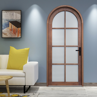樟子松木原木拱形玻璃木门定制咖啡店甜品店单扇平开实木橱窗门