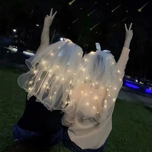 新款发光头纱成人儿童拍照道具带灯网红甜美超仙写真头饰发饰插梳