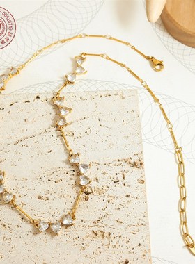 日韩小众简约心形锆石拼接设计感个性项链项链女锁骨链 金女 P013