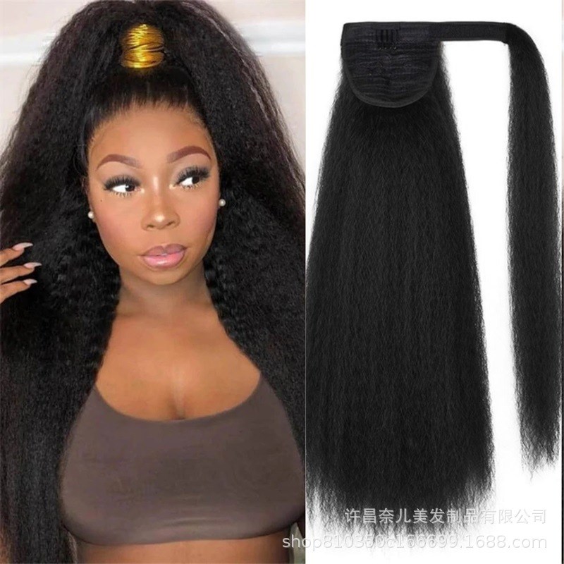 网红魔术贴绑带马尾假发女时尚百搭改变造型直发曲发高马尾玉米须